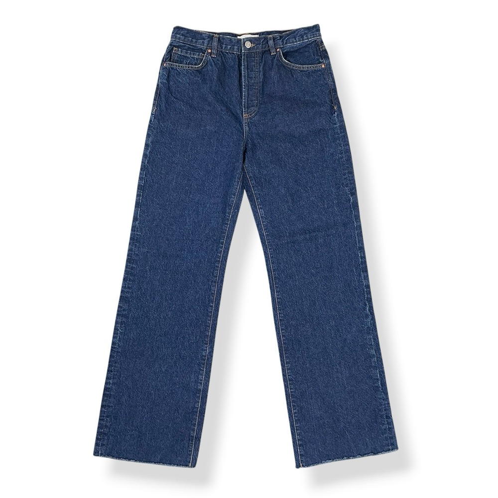 MNG Mango 1984 Jeans Women 6 (30x32) Blue Wide Leg Raw Cuff Cotton Nora